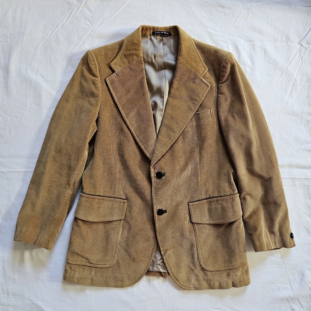 Hispacor 70's vintage corduroy tan sport coat blazer with pockets Size 42